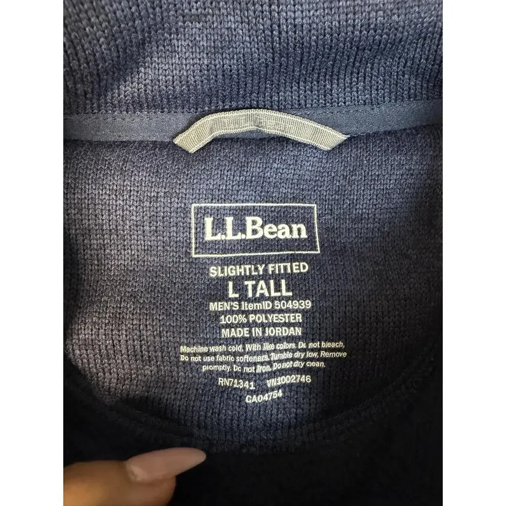L.L. Bean Sweater Jacket Mens LT Slightly Fitted Blue Full Zip Mock Neck Fleece